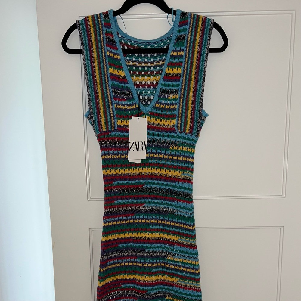 NWT ZARA Multicolor Knit Maxi Dress Women Small